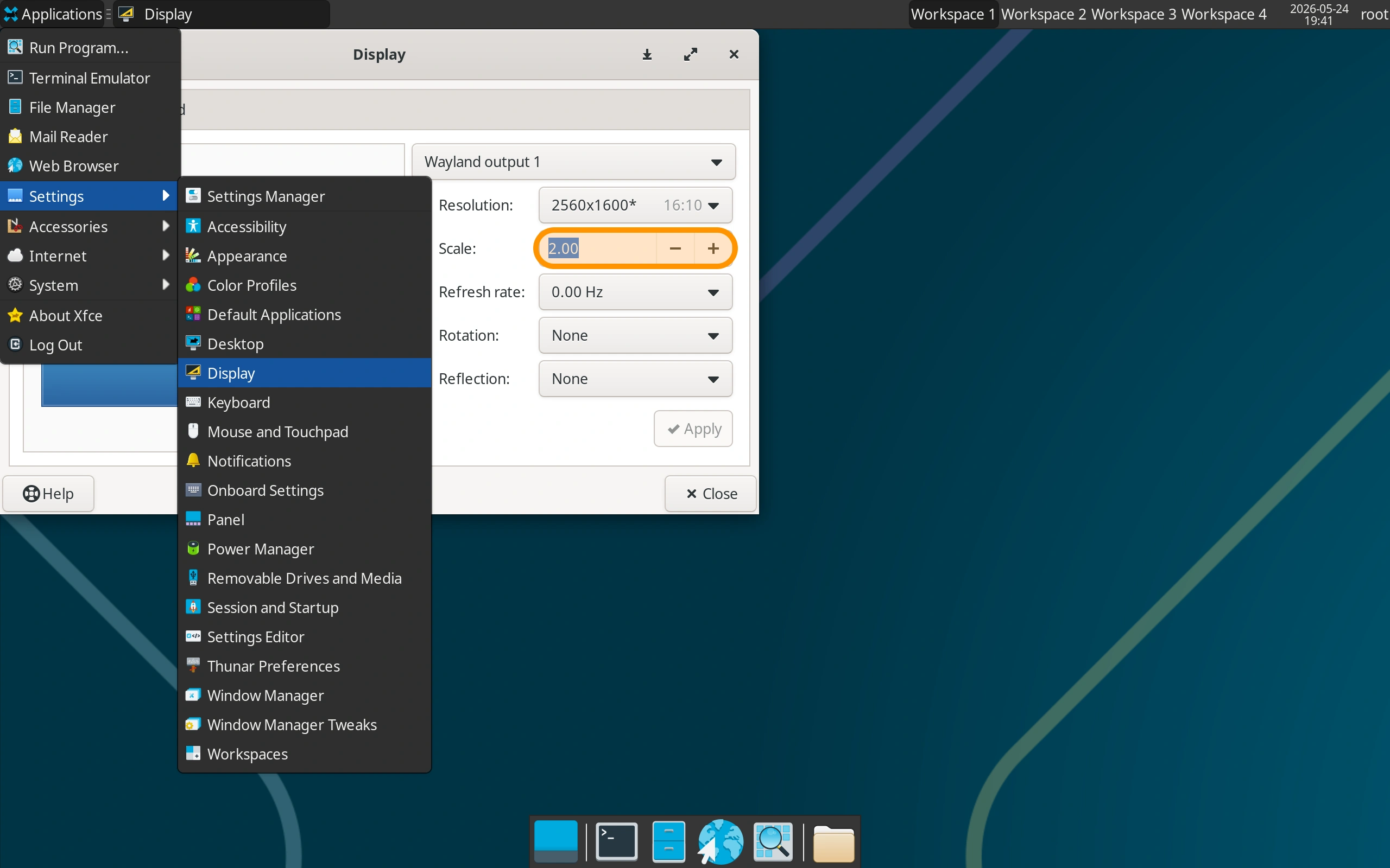2× display scaling on Wayland