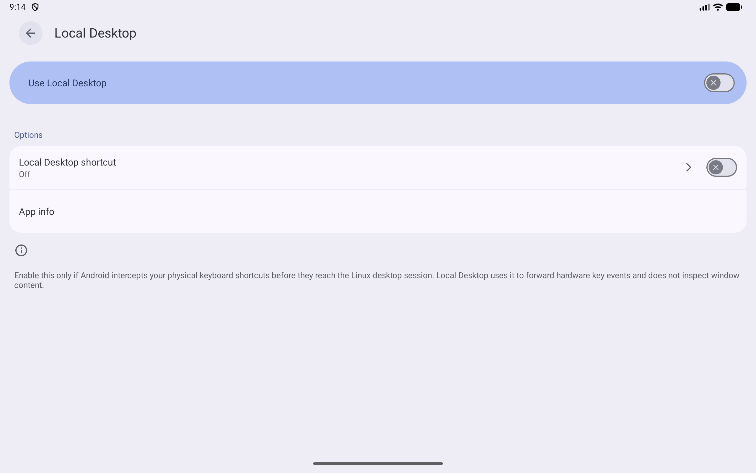 Local Desktop accessibility service details page