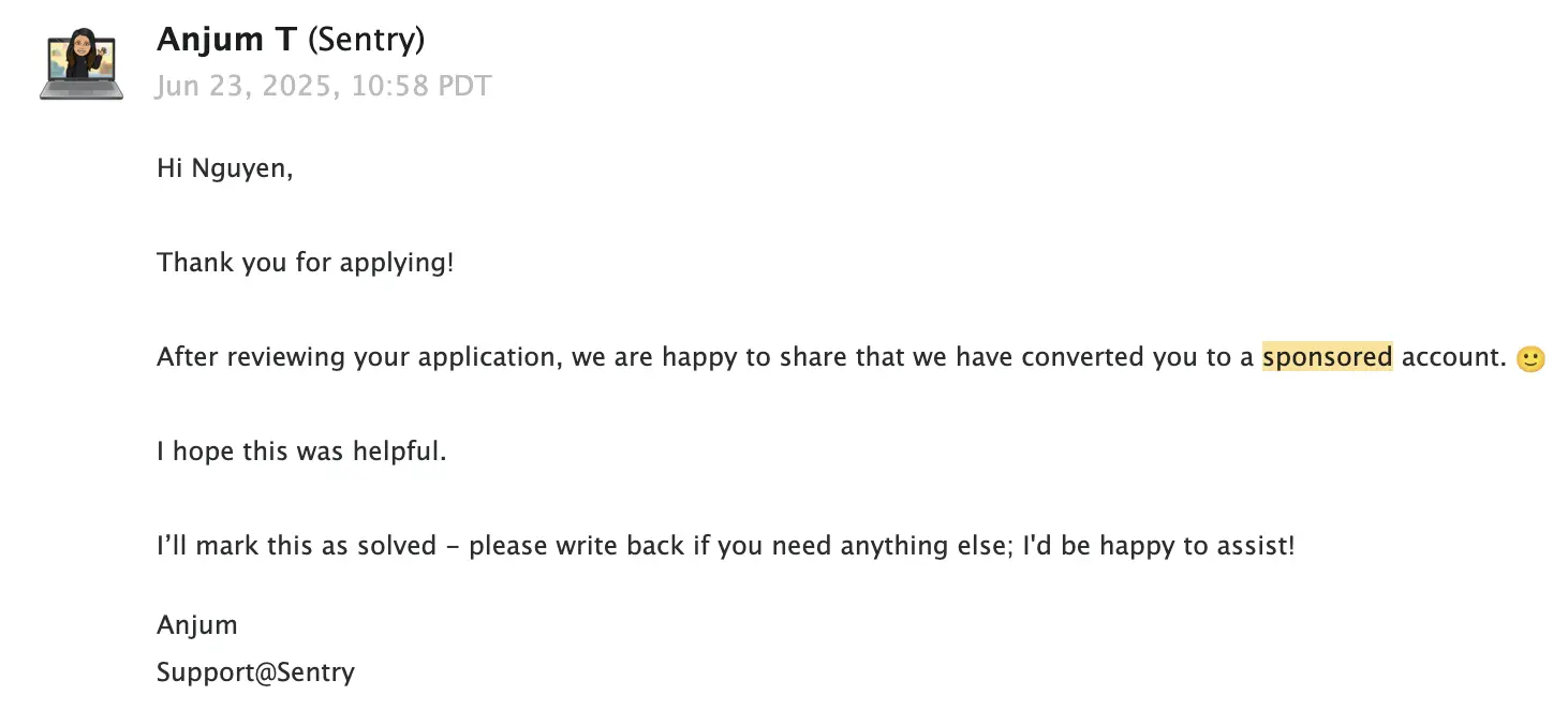 The sponsored account from Sentry